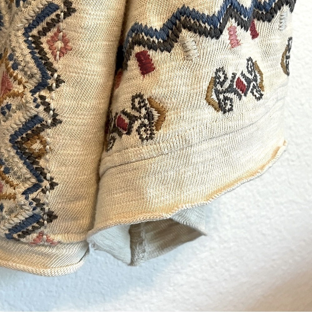 Karyn SEO Embroidered Beige kimono Cardigan Sweater, asymmetric oversized size S - Picture 10 of 15